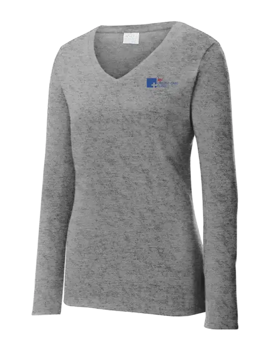 Womens  V-Neck Ring Spun Grey Heather 4.5 oz Long Sleeve T-Shirt w/My Urgent Care Logo