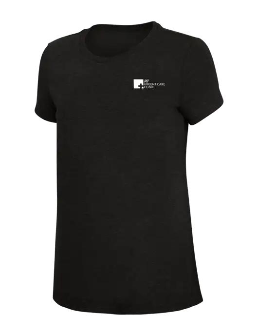 Womens Simply Soft Black 4.5oz Poly/Combed Ring Spun Cotton T-Shirt w/My Urgent Care Logo