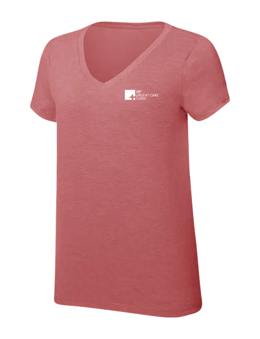 Womens Simply Soft V-Neck Blush Frost 4.5oz  Poly/Combed Ring Spun Cotton T-Shirt w/My Urgent Care Logo