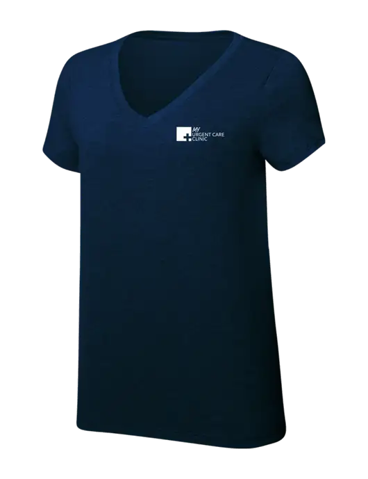 Womens Simply Soft V-Neck New Navy 4.5oz  Poly/Combed Ring Spun Cotton T-Shirt w/My Urgent Care Logo