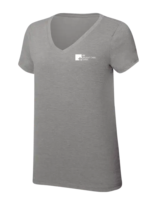 Womens Simply Soft V-Neck Grey Frost 4.5oz  Poly/Combed Ring Spun Cotton T-Shirt w/My Urgent Care Logo