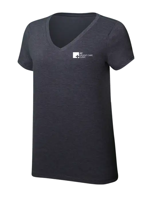 Womens Simply Soft V-Neck Heather Charcoal 4.5oz  Poly/Combed Ring Spun Cotton T-Shirt w/My Urgent Care Logo