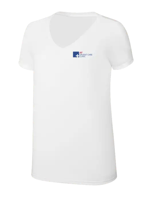 Womens Simply Soft V-Neck White 4.5oz  Poly/Combed Ring Spun Cotton T-Shirt w/My Urgent Care Logo