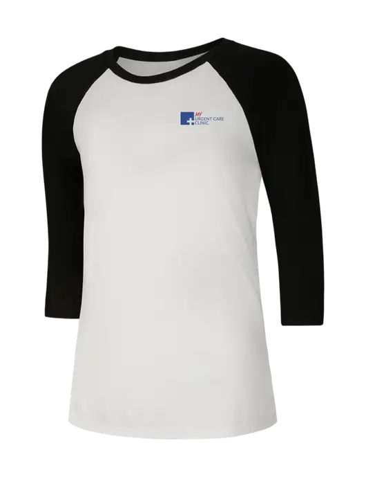 Womens Simply Soft 3/4 Sleeve Black/White Ring Spun Cotton T-Shirt w/My Urgent Care Logo