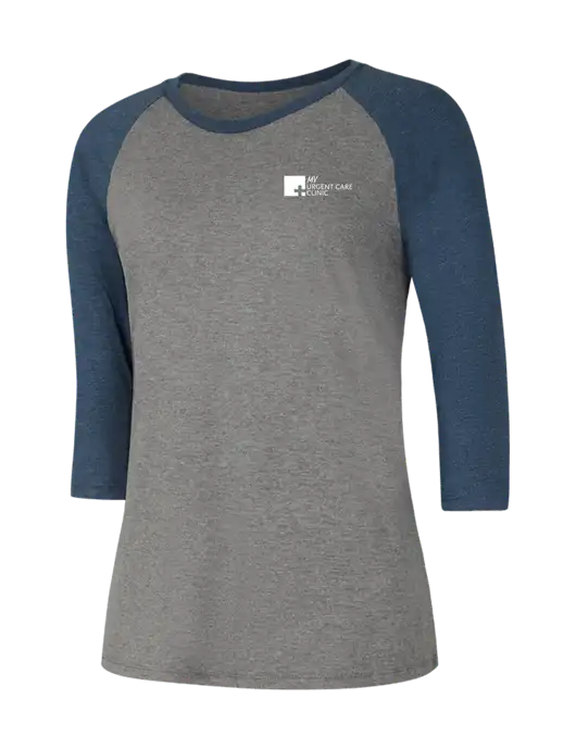 Womens Simply Soft 3/4 Sleeve Navy Frost/Grey Frost Ring Spun Cotton T-Shirt w/My Urgent Care Logo