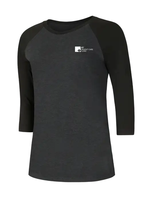 Womens Simply Soft 3/4 Sleeve Black/Black Frost Ring Spun Cotton T-Shirt w/My Urgent Care Logo