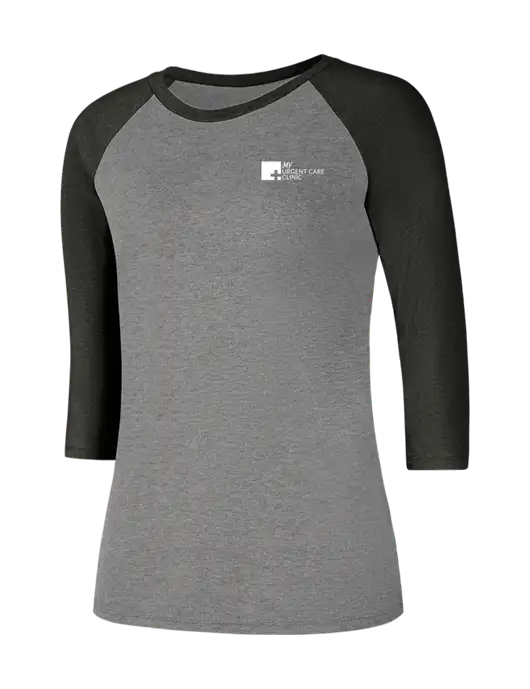 Womens Simply Soft 3/4 Sleeve Black Frost/Grey Frost Ring Spun Cotton T-Shirt w/My Urgent Care Logo