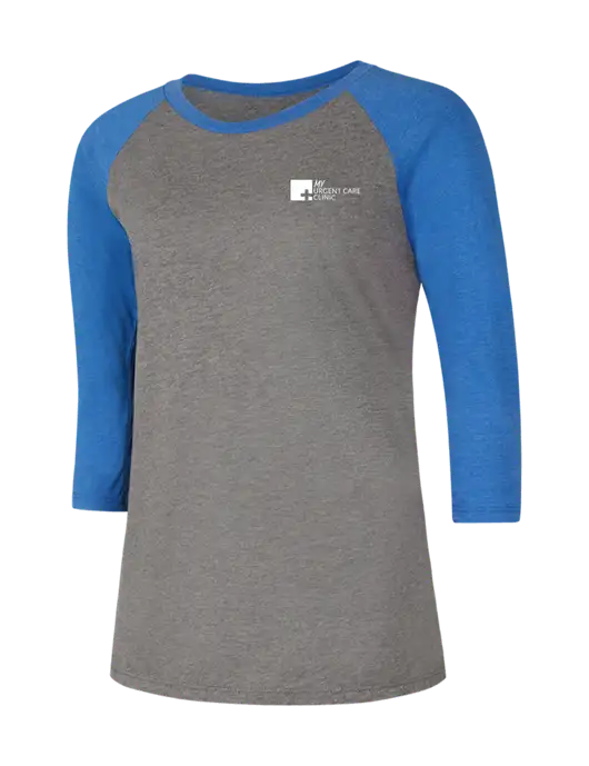 Womens Simply Soft 3/4 Sleeve Royal Frost/Grey Ring Spun Cotton T-Shirt w/My Urgent Care Logo