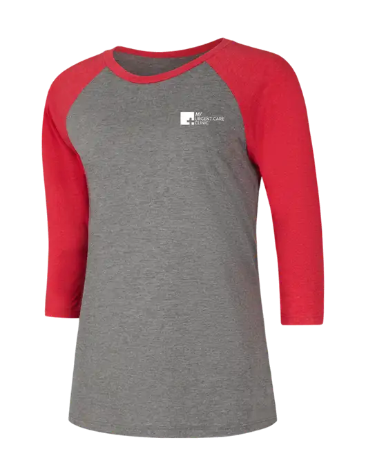 Womens Simply Soft 3/4 Sleeve Red Frost/Grey Frost Ring Spun Cotton T-Shirt w/My Urgent Care Logo