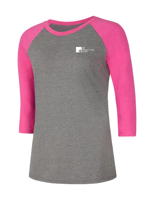Womens Simply Soft 3/4 Sleeve Fuchsia Frost/Grey Frost Ring Spun Cotton T-Shirt w/My Urgent Care Logo
