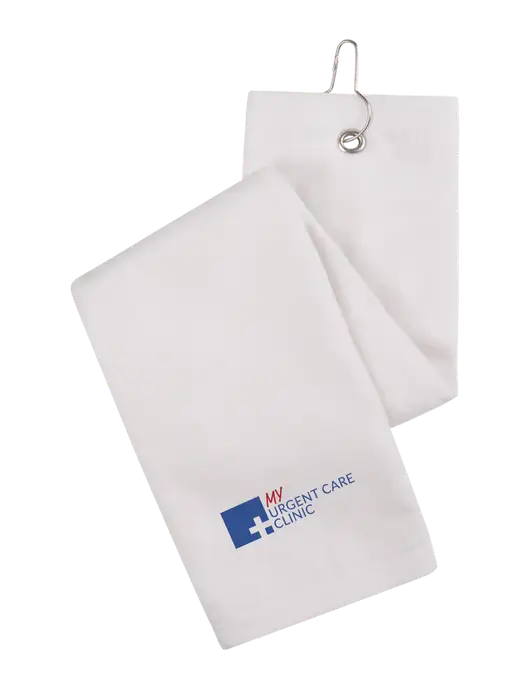 White Tri-Fold Golf Towel with Grommet w/My Urgent Care Logo