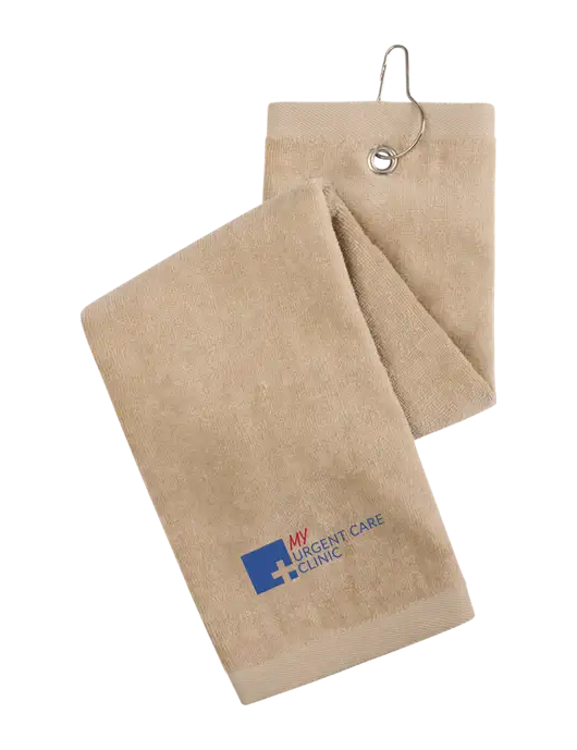 Khaki Tri-Fold Golf Towel with Grommet w/My Urgent Care Logo