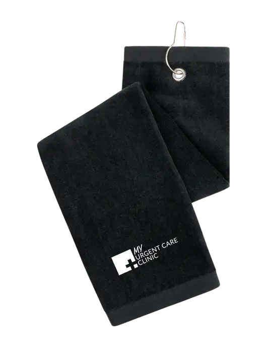 Black Tri-Fold Golf Towel with Grommet w/My Urgent Care Logo