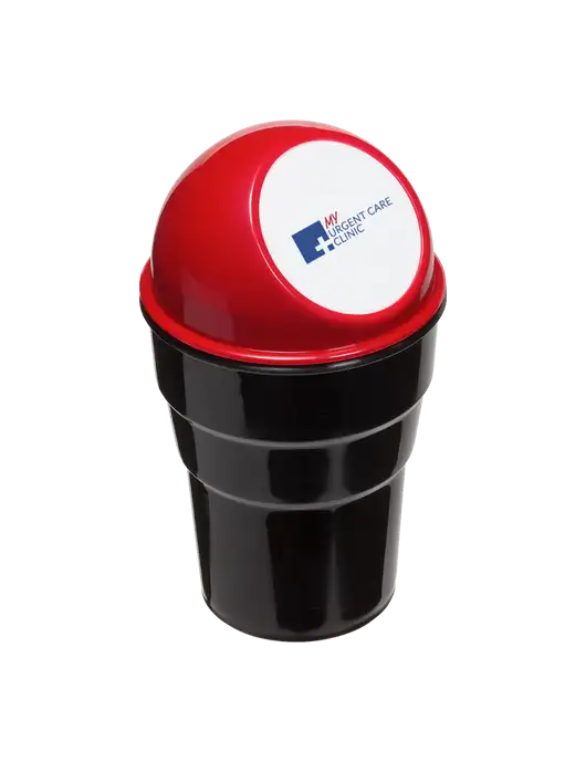 Red Car Cup Holder Trash Can w/My Urgent Care Logo
