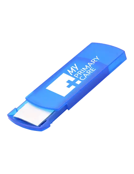 Slide Right Blue Bandage Dispenser w/My Primary Care Logo