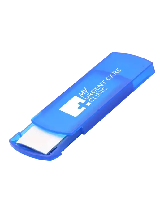 Slide Right Blue Bandage Dispenser w/My Urgent Care Logo