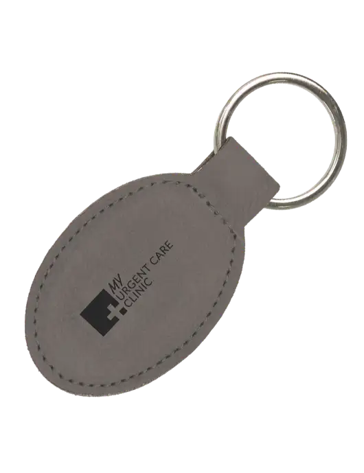 Grey Leatherette Oval Keychain w/My Urgent Care Logo