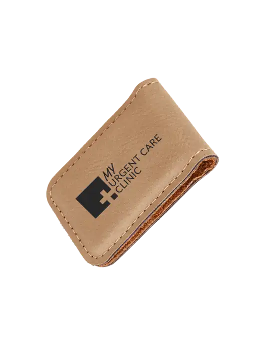 Tan Leatherette Money Clip w/My Urgent Care Logo