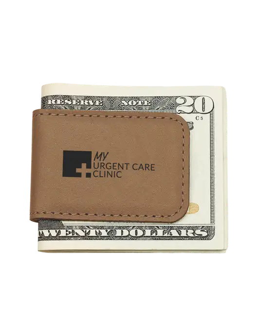Tan Leatherette Money Clip w/My Urgent Care Logo