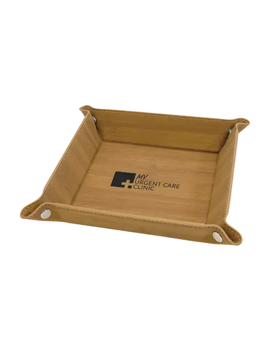 Bamboo Leatherette Valet Tray, 6 x 6 w/My Urgent Care Logo