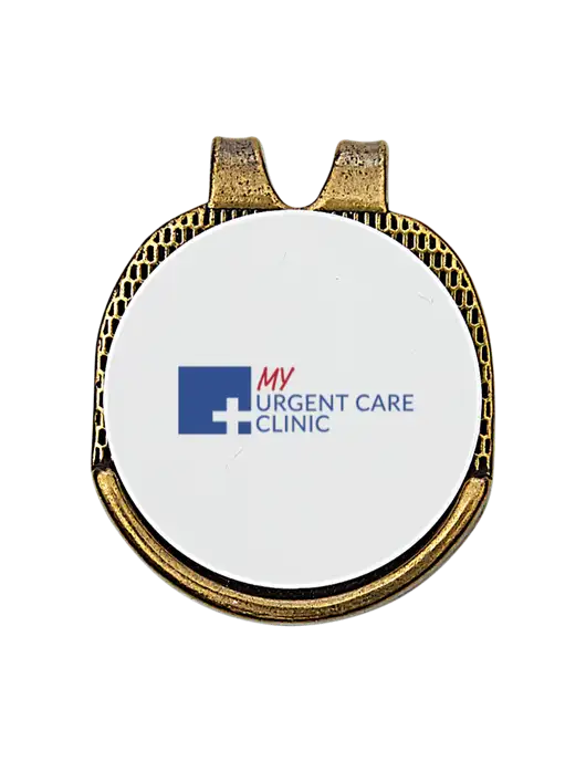 Antique Gold Hat Clip w/Golf Ball Marker w/My Urgent Care Logo