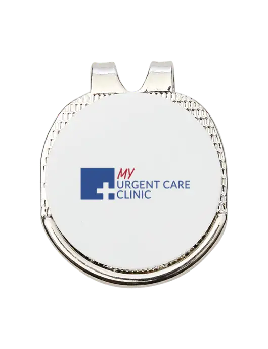 Antique Silver Hat Clip w/Golf Ball Marker w/My Urgent Care Logo