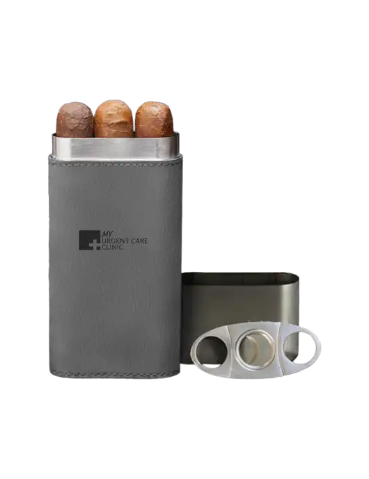 Grey Leatherette Cigar Case with Cutter w/My Urgent Care Logo
