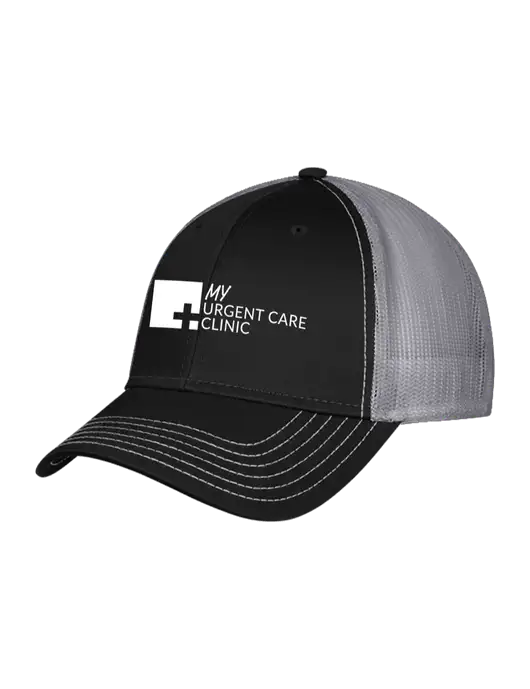 Black/Medium Dark Grey Mesh Trucker Cap Snap Back w/My Urgent Care Logo