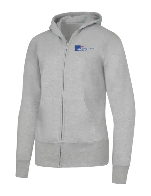 Grey Heather Womens Core Fleece Full-Zip Hooded Sweatshirt w/My Urgent Care Logo