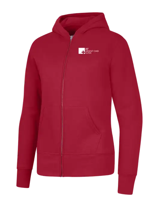 Red Womens Core Fleece Full-Zip Hooded Sweatshirt w/My Urgent Care Logo