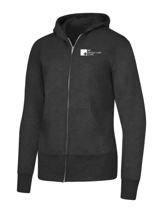 Dark Heather Grey Womens Core Fleece Full-Zip Hooded Sweatshirt w/My Urgent Care Logo