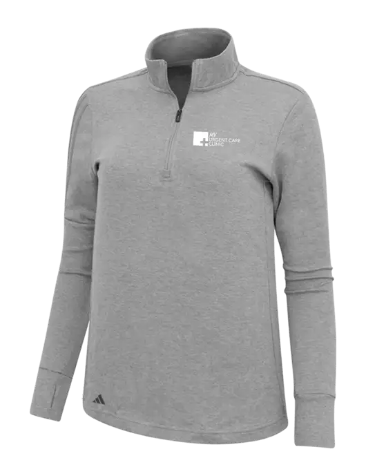 Adidas Light Grey Melange Womens 3 Stripes Quarter Zip Sweater w/My Urgent Care Logo