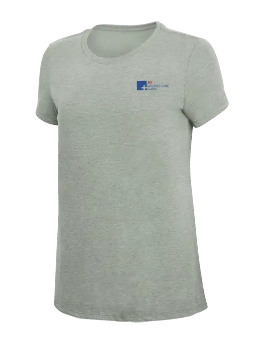 Womens Simply Soft Heathered Light Grey 4.5oz Poly/Combed Ring Spun Cotton T-Shirt w/My Urgent Care Logo