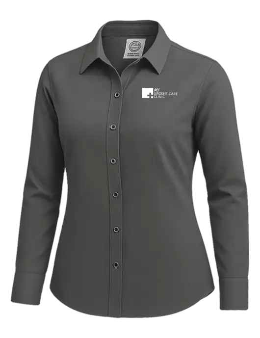 Brooks Brothers Womens Dark Grey Wrinkle-Free Stretch Nailhead Shirt w/My Urgent Care Logo