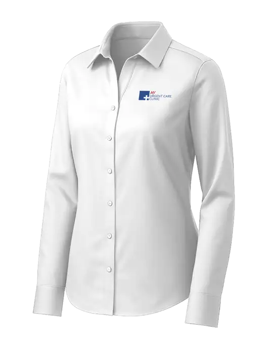 Brooks Brothers Womens White Wrinkle-Free Stretch Pinpoint Shirt w/My Urgent Care Logo