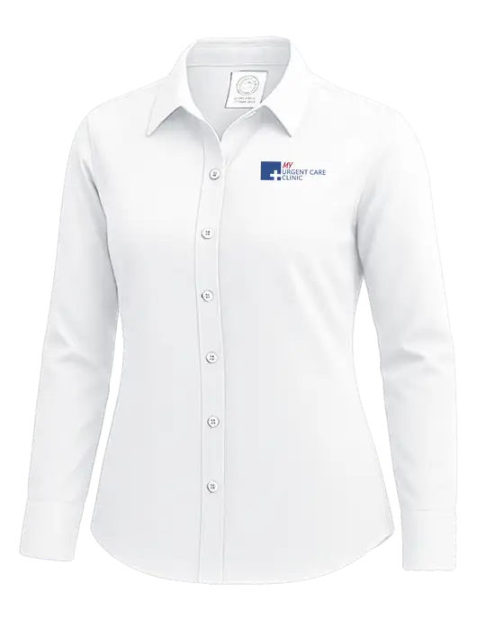 Brooks Brothers Womens White Wrinkle-Free Stretch Nailhead Shirt w/My Urgent Care Logo