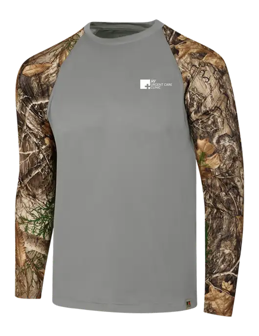 Russell Outdoors Medium Grey/Realtree Edge Camo Colorblock Performance Long Sleeve T-Shirt w/My Urgent Care Logo