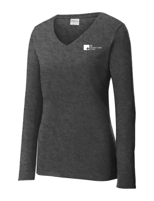 Womens  V-Neck Ring Spun Dark Heather Grey 4.5 oz Long Sleeve T-Shirt w/My Urgent Care Logo