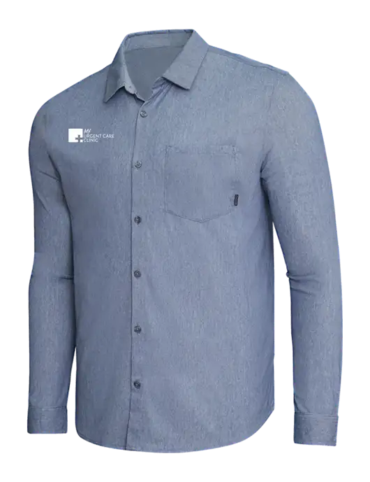 OGIO Slate Blue Heather Extend Long Sleeve Button Up Shirt w/My Urgent Care Logo