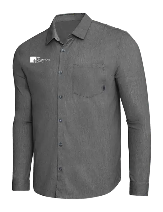 OGIO Dark Grey Heather Extend Long Sleeve Button Up Shirt w/My Urgent Care Logo