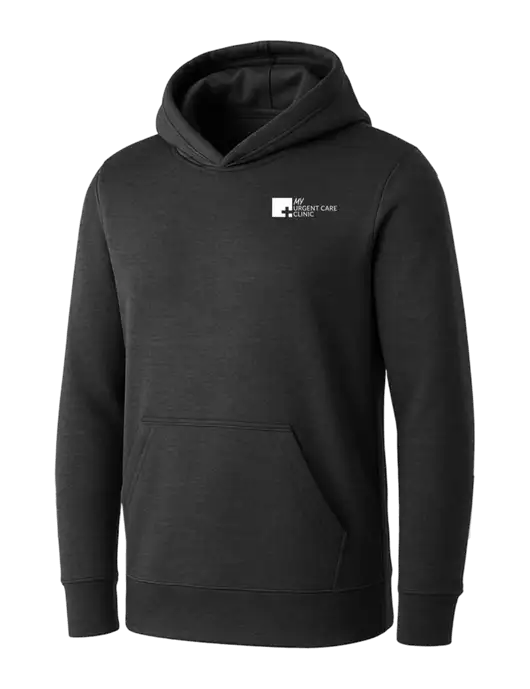 Womens Dark Grey Heather Core Fleece Pullover Hooded Sweatshirt w/My Urgent Care Logo