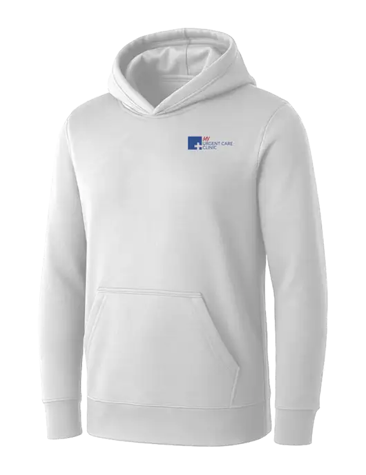Womens White Core Fleece Pullover Hooded Sweatshirt w/My Urgent Care Logo