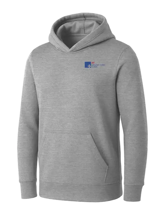 Womens Light Grey Heather Core Fleece Pullover Hooded Sweatshirt w/My Urgent Care Logo