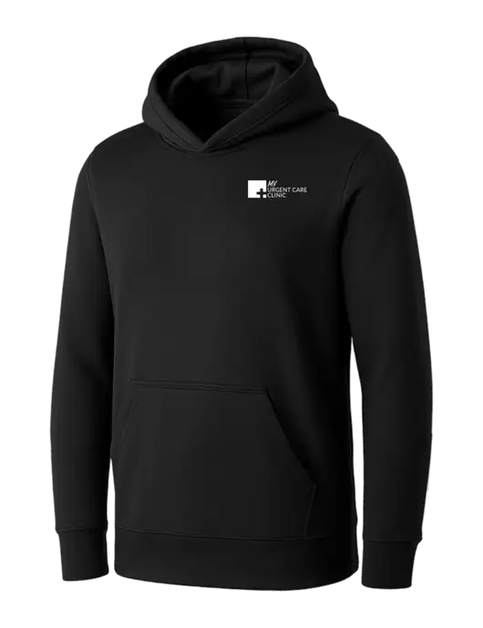 Womens Black Core Fleece Pullover Hooded Sweatshirt w/My Urgent Care Logo