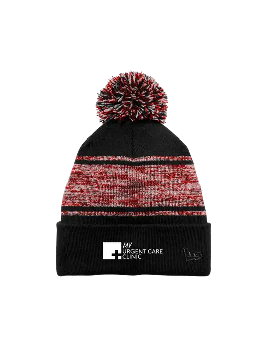 New Era Black/Red Knit Chilled Pom Beanie w/My Urgent Care Logo