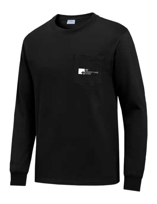 Black Long Sleeve Heavyweight 6.1 oz Pocket T-Shirt w/My Urgent Care Logo