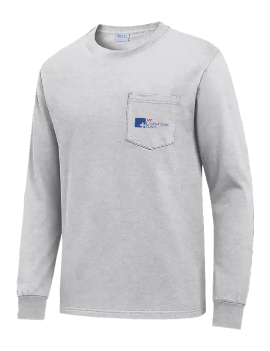 Light Grey Heather Long Sleeve Heavyweight 6.1 oz Pocket T-Shirt w/My Urgent Care Logo