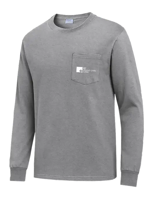 Medium Grey Heather Long Sleeve Heavyweight 6.1 oz Pocket T-Shirt w/My Urgent Care Logo