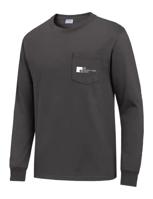 Charcoal Long Sleeve Heavyweight 6.1 oz Pocket T-Shirt w/My Urgent Care Logo