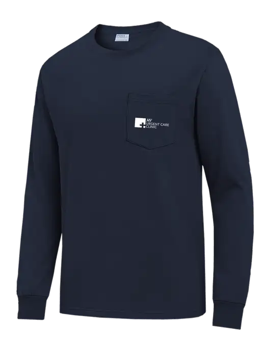 Navy Long Sleeve Heavyweight 6.1 oz Pocket T-Shirt w/My Urgent Care Logo